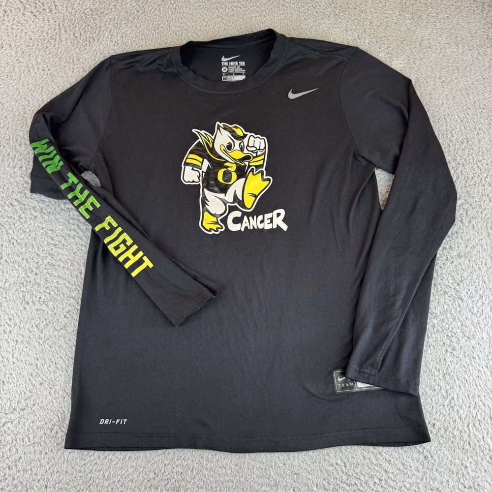 Oregon Ducks Stomp Out Cancer Long Sleeve Shirt Black Dri Fit Men's Size‎ Medium